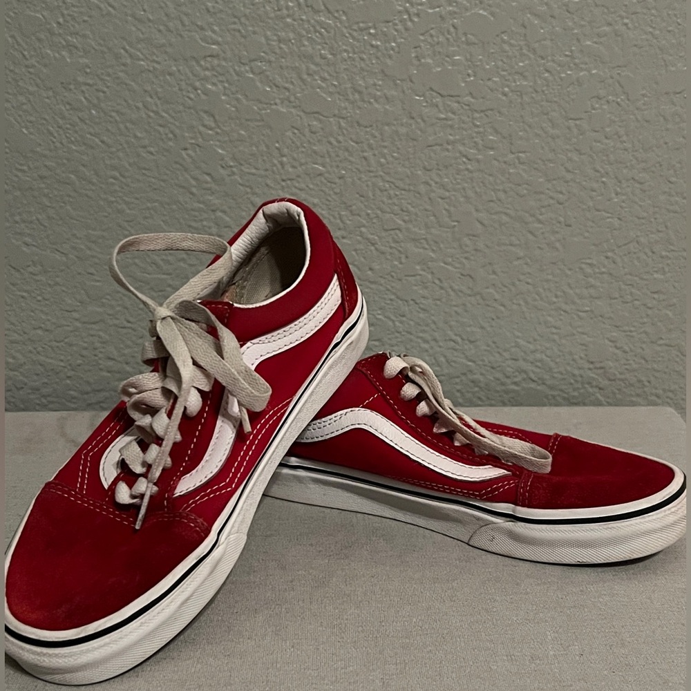 Red and White vans. 
Men’s 4.5/Women’s 6